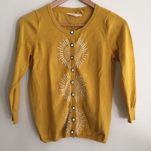 Anthropologie Embroidered Mustard Sweater